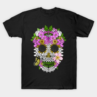 Dia De Los Muertos Skull Flowery Day Of The Dead T-Shirt